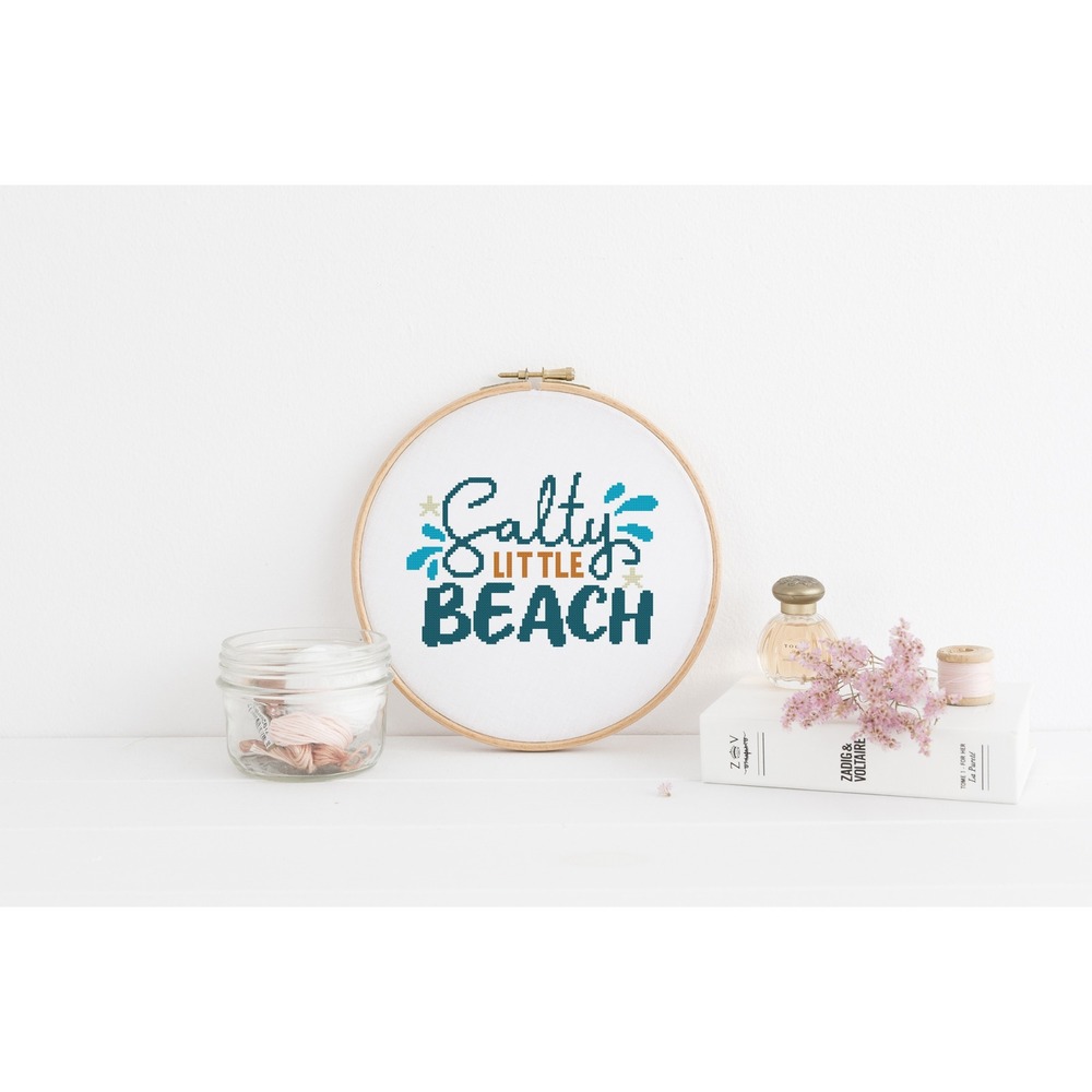 Salty Little Beach Ocean Coastal Word Art Counted‎ Cross Stitch Kit